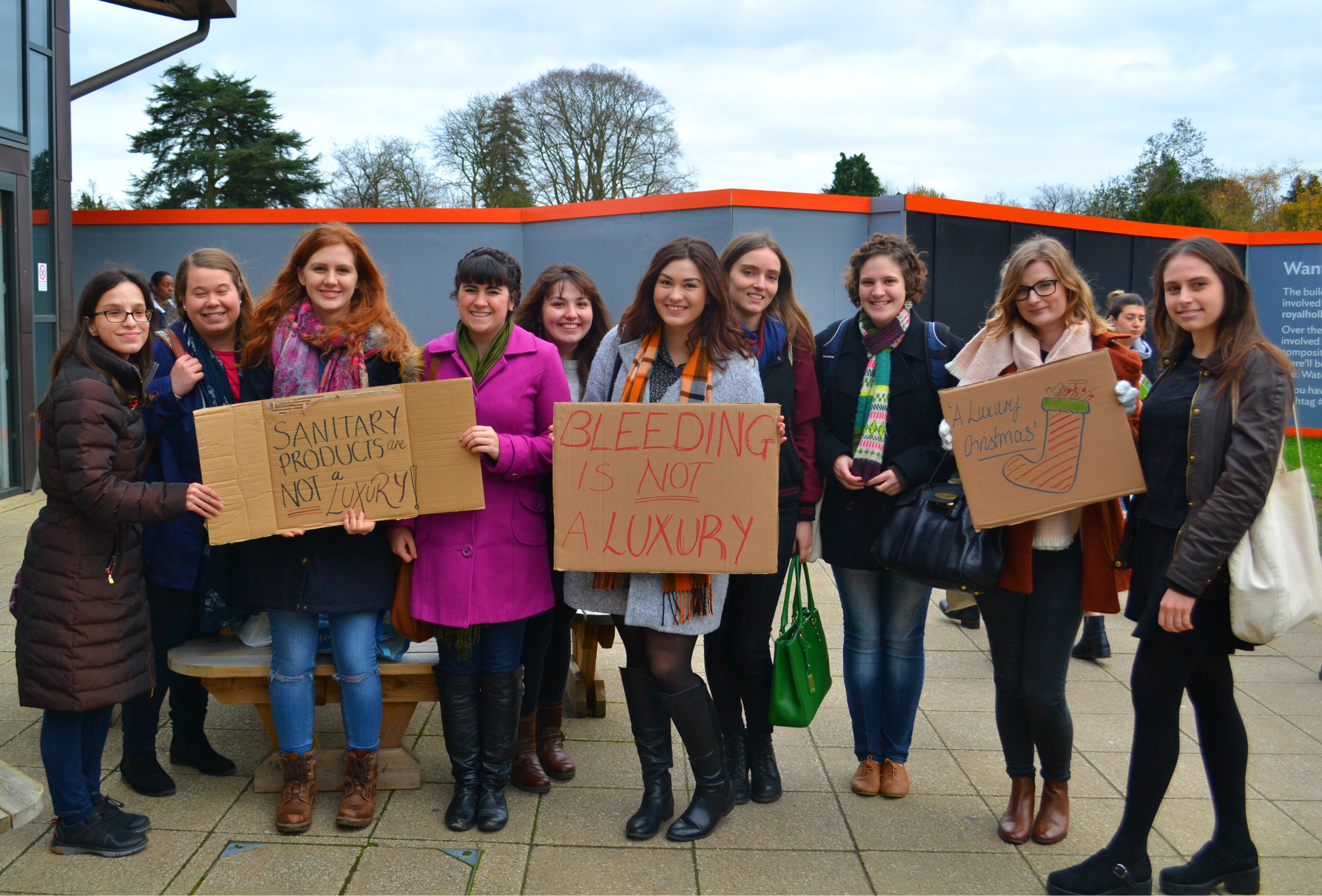 Students at Royal Holloway protesting against the tampon tax.