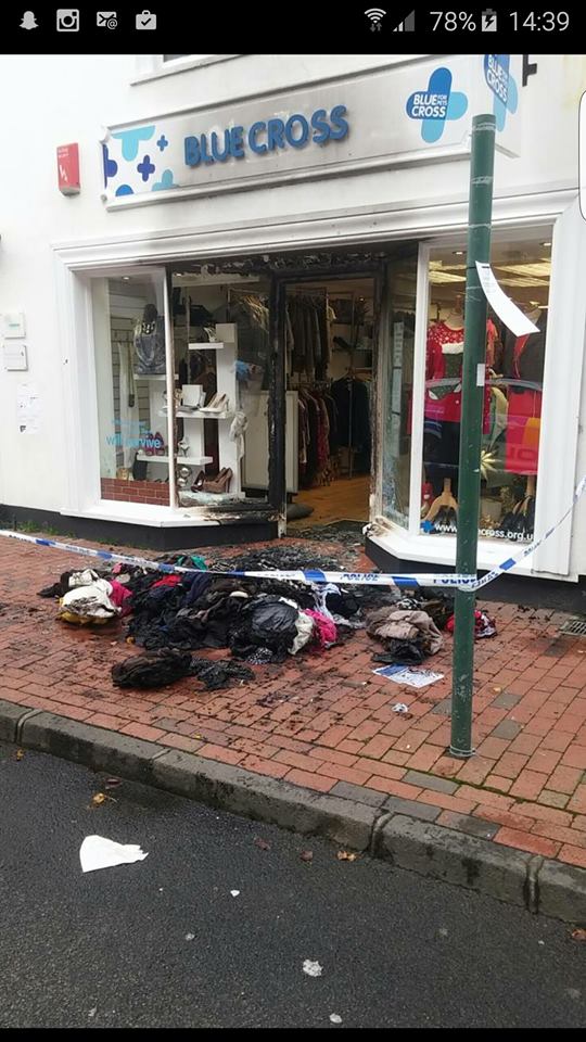 Arson attack on Egham charity shops