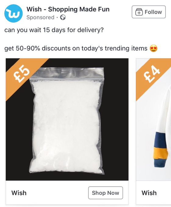 A Facebook Advert from Wish, 